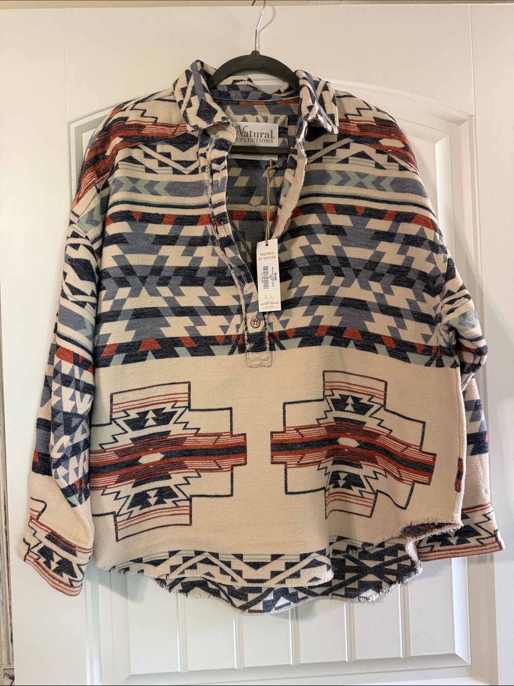 Natural Reflections Cream, Navy & Rust Southwestern Pullover